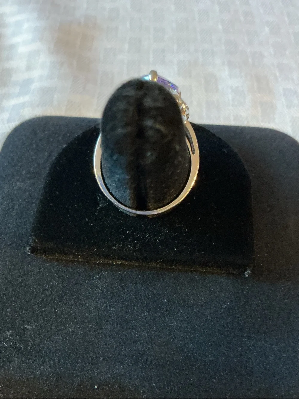 Lavender Pear Cut Cubic Zirconia Silver Tone 3.5 Carat DEW Ring